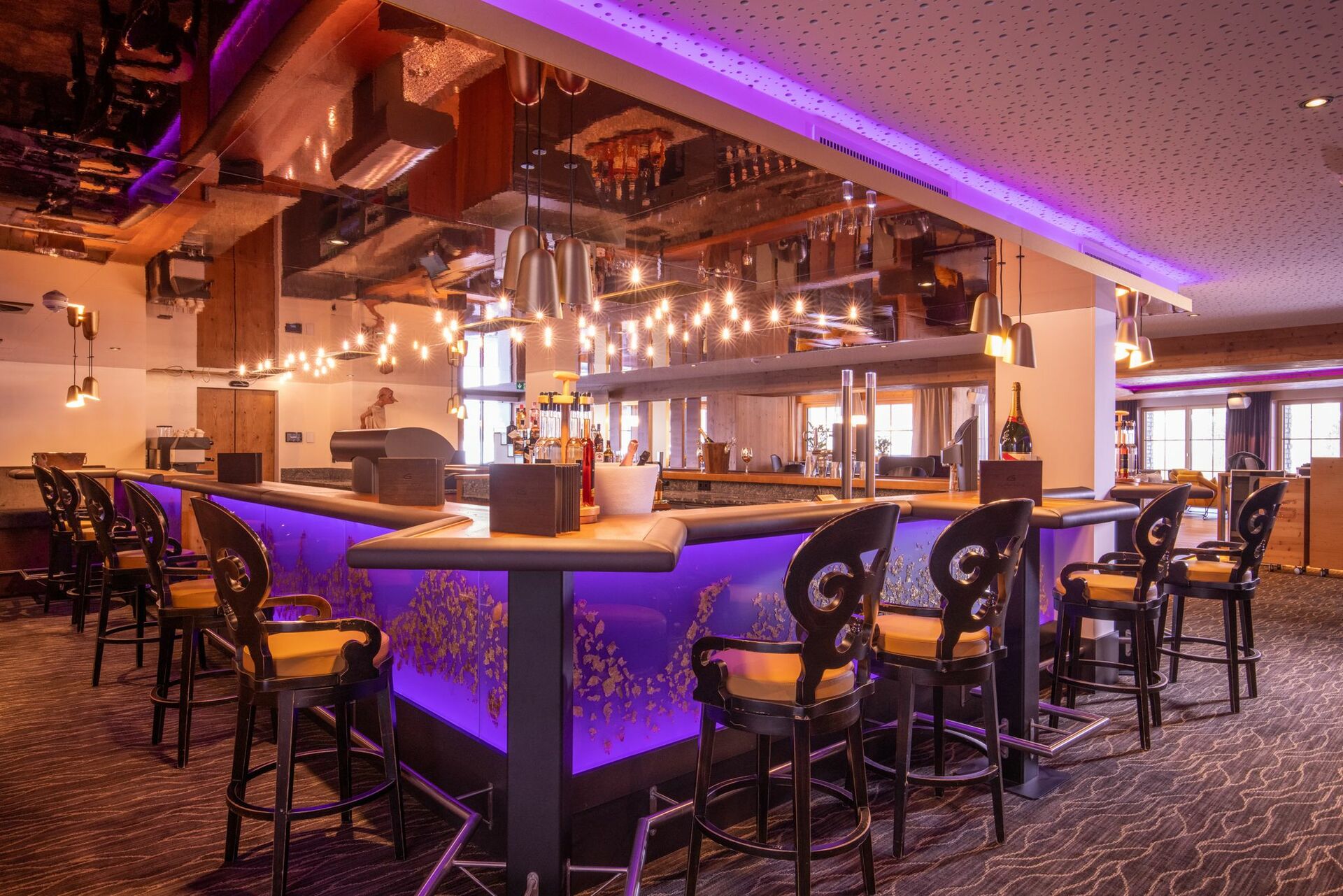 A bar with purple light.